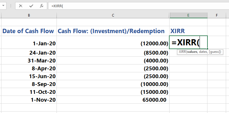 How To Calculate XIRR - Step 1